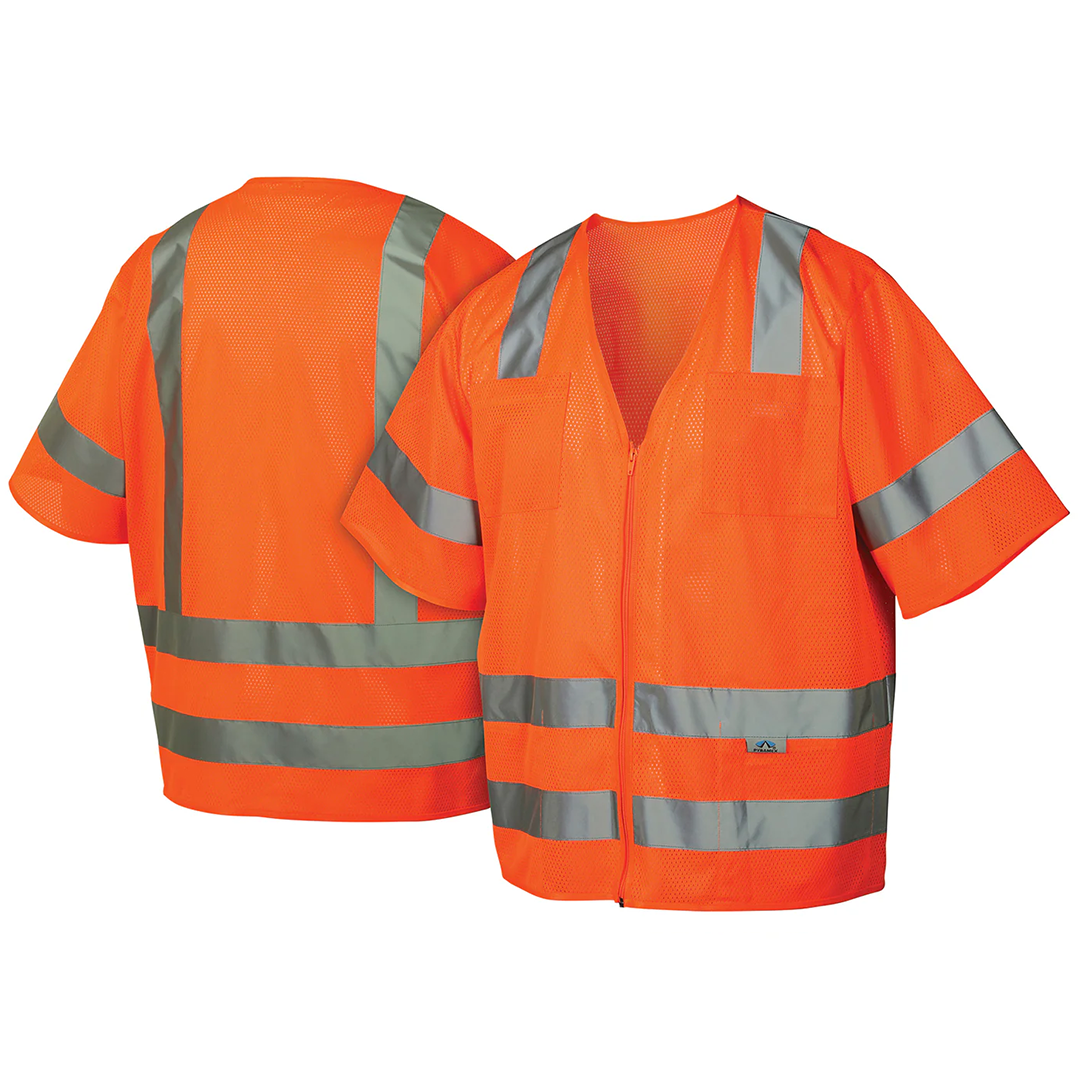 ANSI Class 3 Type R  RVZ31 High-Visibility Mesh Safety Vest – Reflective, Zipper Front, 6 Pockets