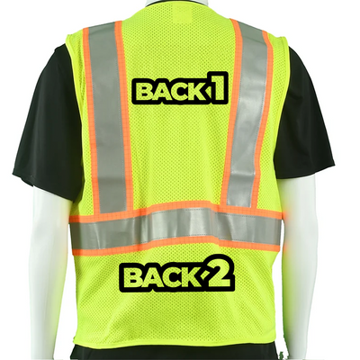 Class 2 Type R Hi-Vis Yellow Mesh Custom Safety Vest with silver and orange trim