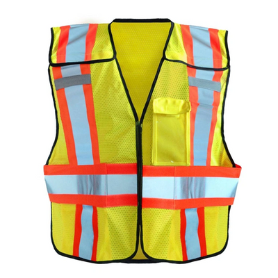 Custom ANSI Class 2 Two-Tone Expandable Safety Vest – High-Visibility Mesh, Reflective Strips, Zipper, Adjustable Fit
