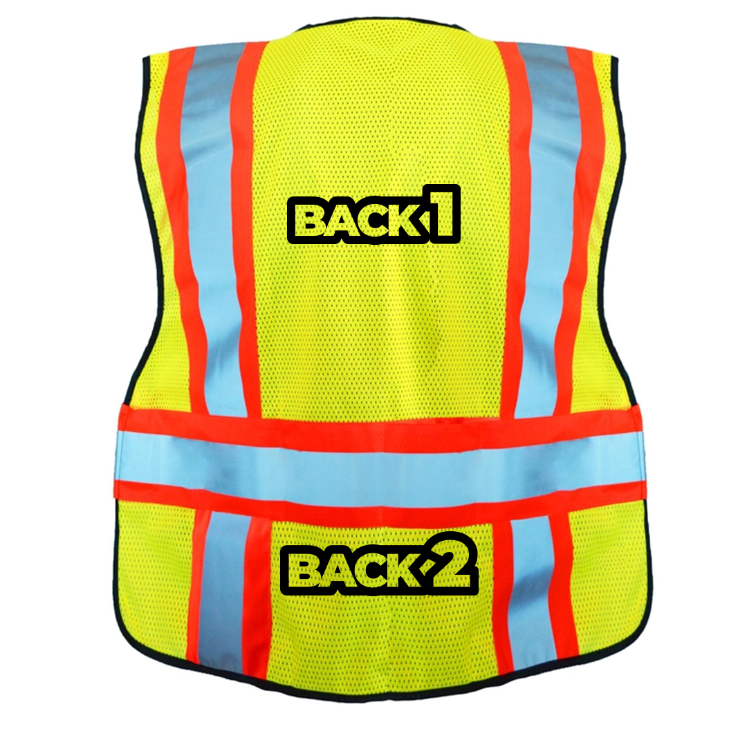 Custom ANSI Class 2 Two-Tone Expandable Safety Vest – High-Visibility Mesh, Reflective Strips, Zipper, Adjustable Fit