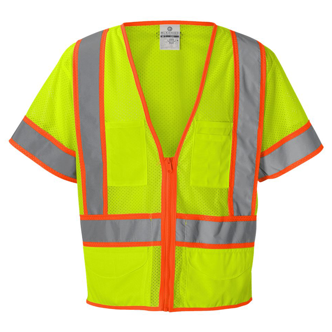 Custom Kishigo ANSI Type R Class 2 Mesh Safety Vest – High-Visibility, Reflective, Zipper Front, 6 Pockets