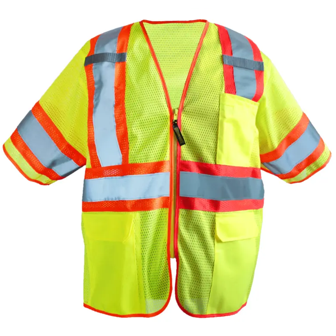 OccuNomix ANSI Class 3 Two-Tone Mesh Safety Vest – High-Visibility, Reflective, 5 Pockets, Zipper