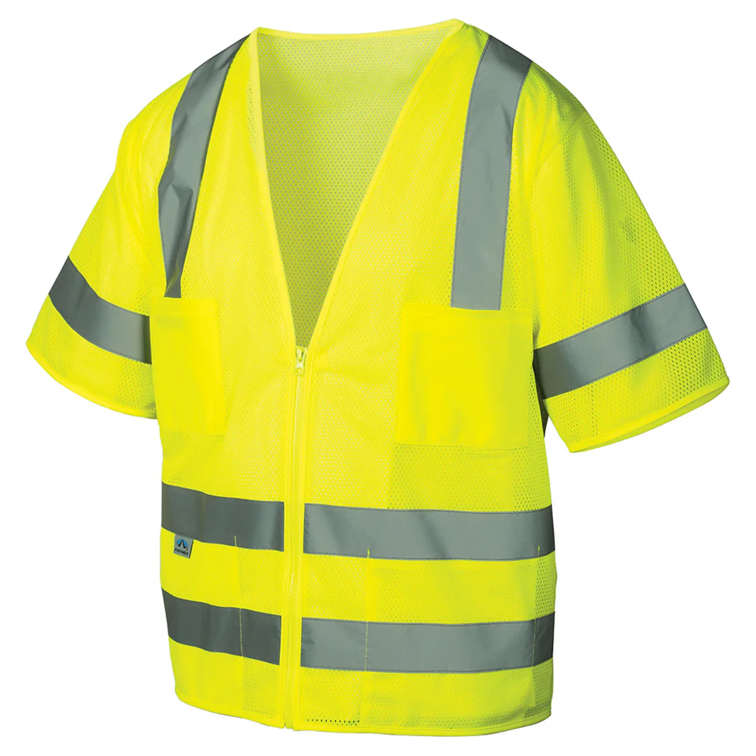 ANSI Class 3 Type R  RVZ31 High-Visibility Mesh Safety Vest – Reflective, Zipper Front, 6 Pockets