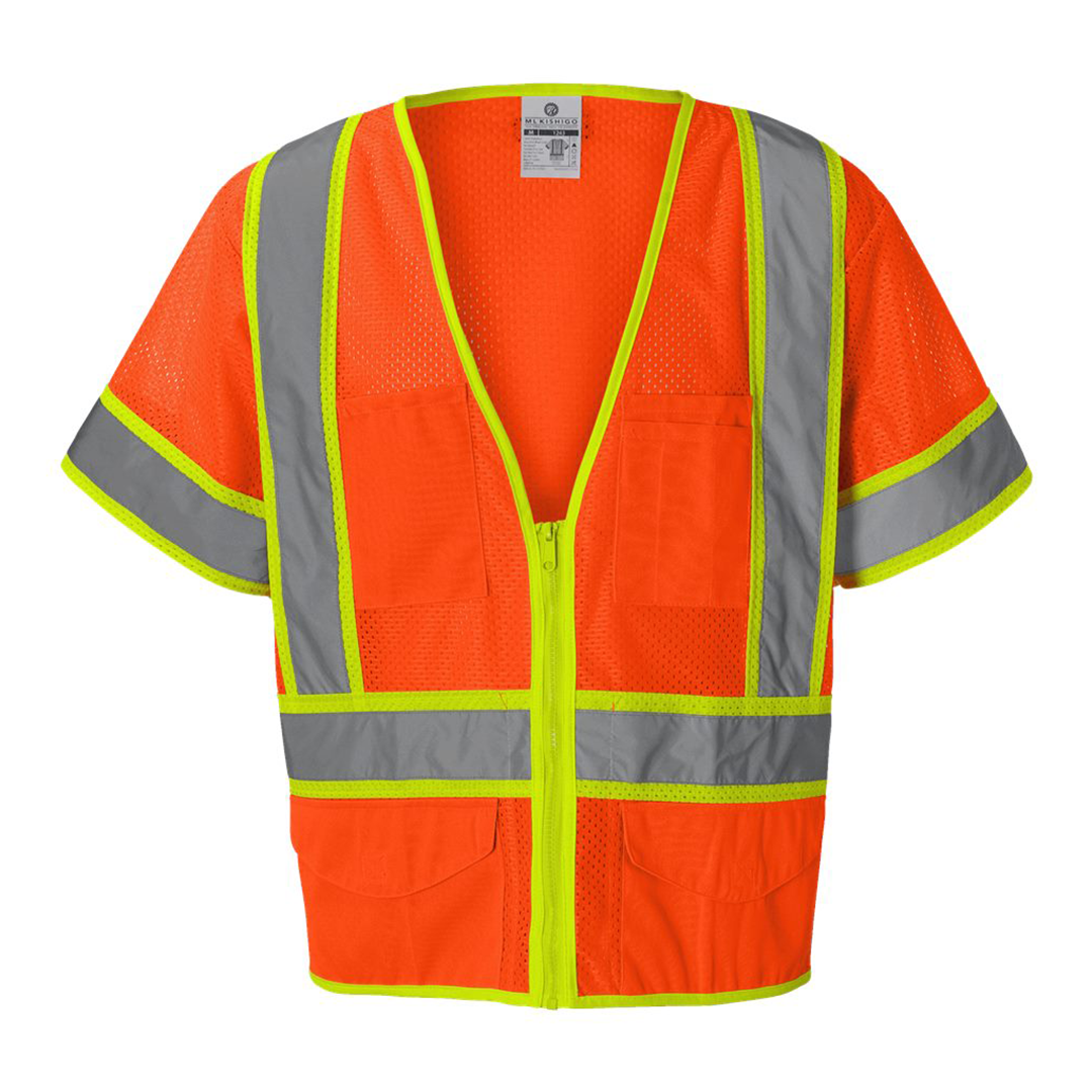 Custom Kishigo ANSI Type R Class 2 Mesh Safety Vest – High-Visibility, Reflective, Zipper Front, 6 Pockets