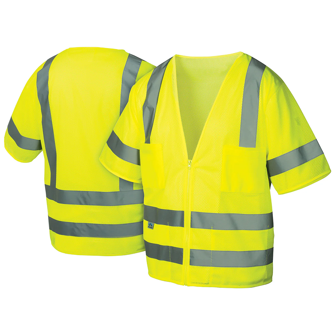 ANSI Class 3 Type R  RVZ31 High-Visibility Mesh Safety Vest – Reflective, Zipper Front, 6 Pockets