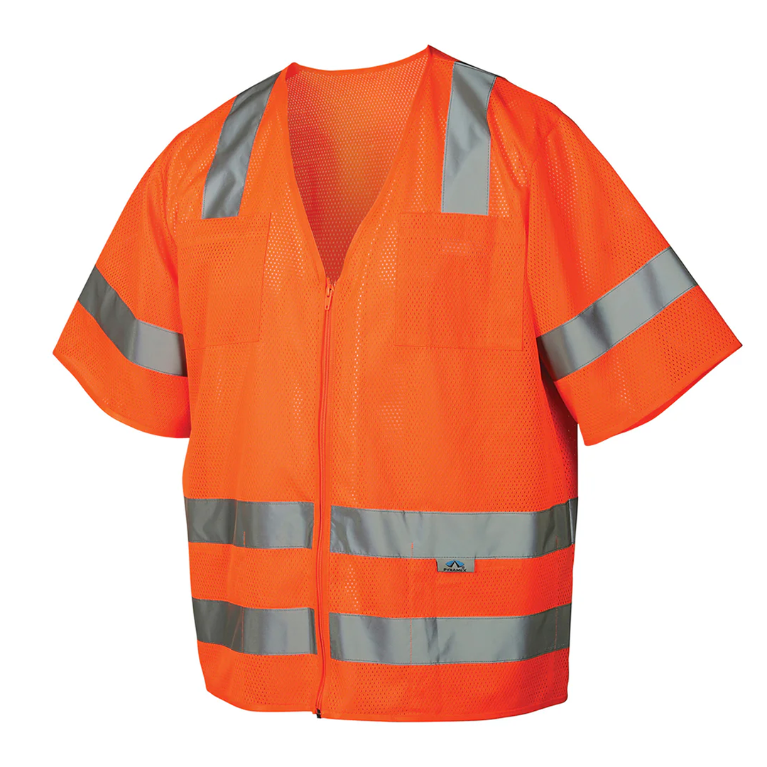 ANSI Class 3 Type R  RVZ31 High-Visibility Mesh Safety Vest – Reflective, Zipper Front, 6 Pockets