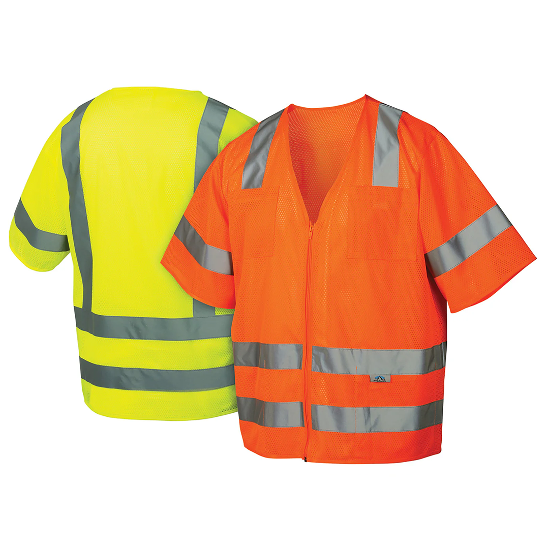 ANSI Class 3 Type R  RVZ31 High-Visibility Mesh Safety Vest – Reflective, Zipper Front, 6 Pockets