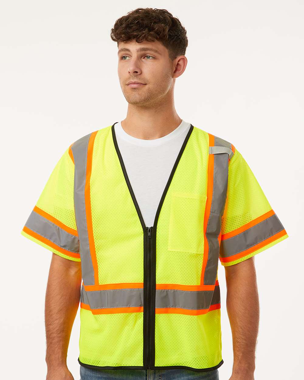 Kishigo Class 3 Type R High-Visibility Mesh Safety Vest – ANSI Compliant, Reflective Stripes, Single Pocket