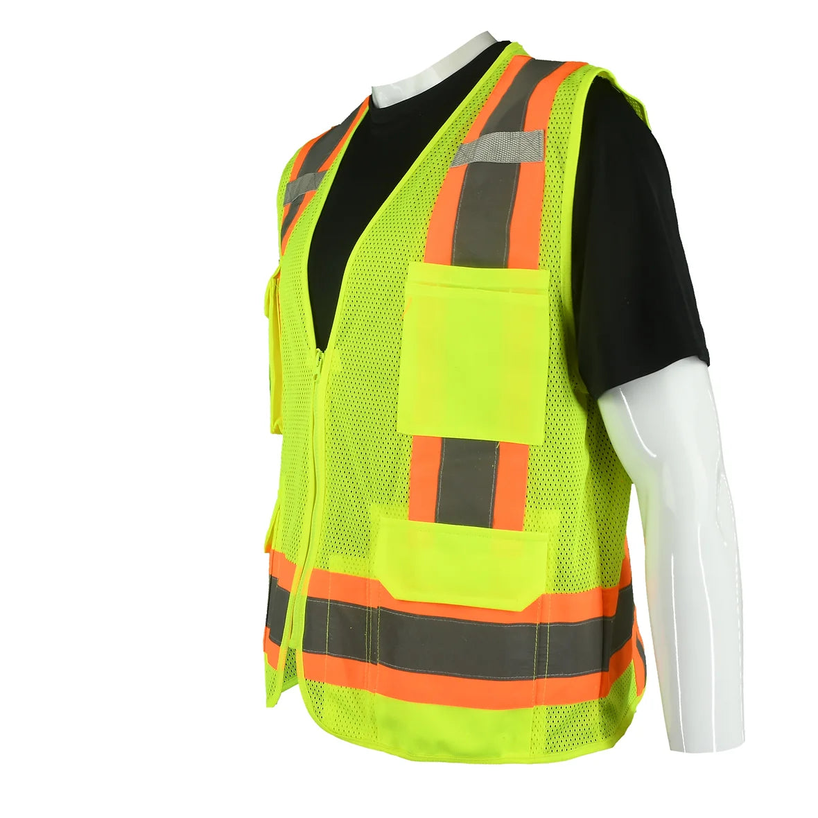 Class 2 Type R Hi-Vis Yellow Mesh Safety Vest, Silver and Orange Trim