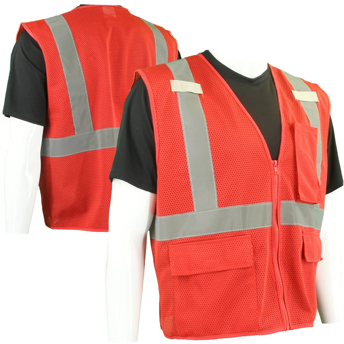 Red Mesh Safety Vest with Silver trim