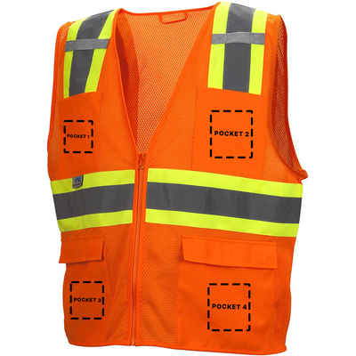 Pyramex RVZ2310 Type R Class 2 Two-Tone Surveyor Custom Safety Vest - Lime/Orange