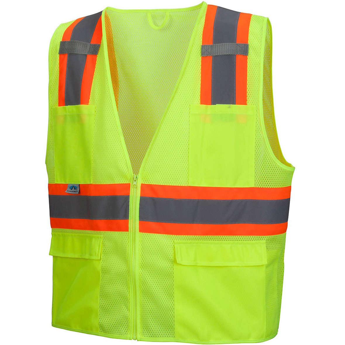 Pyramex RVZ2310 Type R Class 2 Two-Tone Surveyor Custom Safety Vest - Lime/Orange