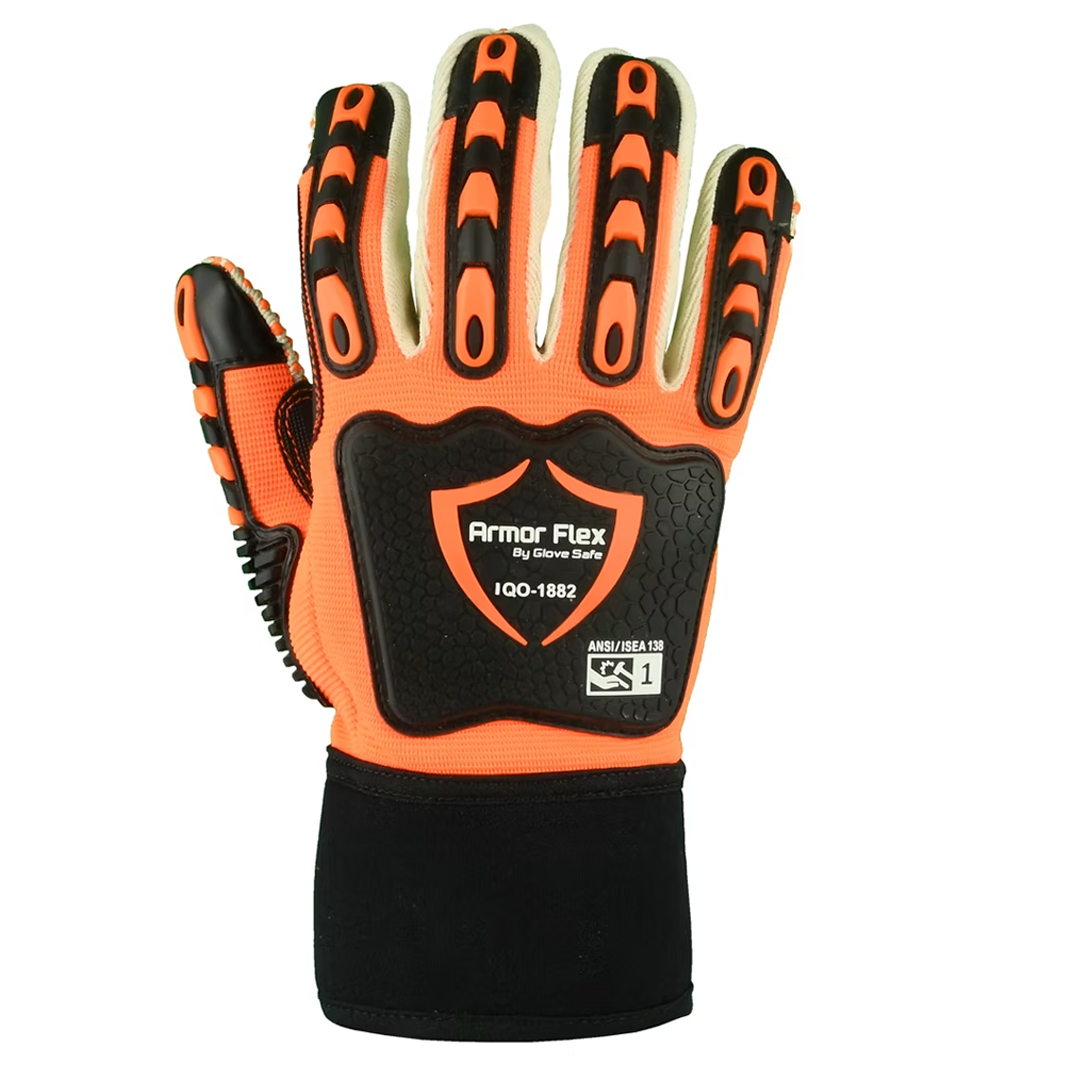 Orange Dot Palm Gloves Spandex Back with Impact 1 TPR