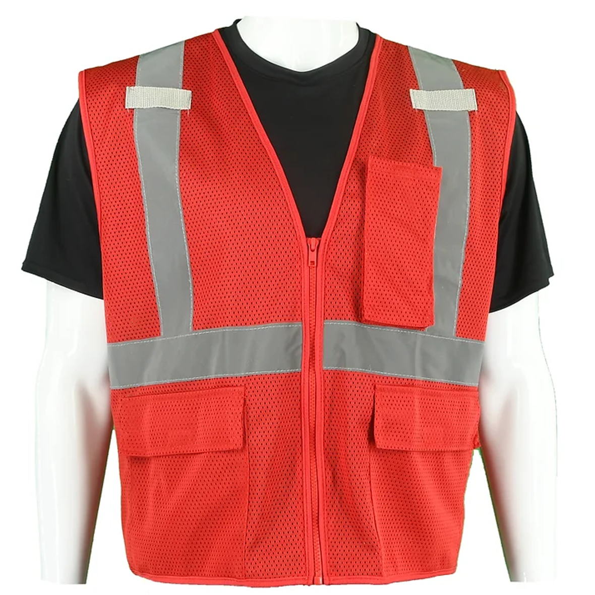 Red Mesh Custom Safety Vest with Silver trim