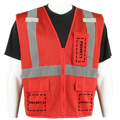 Red Mesh Safety Vest with Silver trim