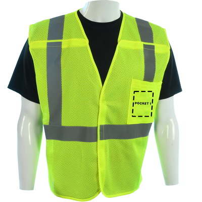 Custom Class 2 Type R Hi-Vis Yellow Mesh Vest with Reflective Silver Stripes on Background Trim