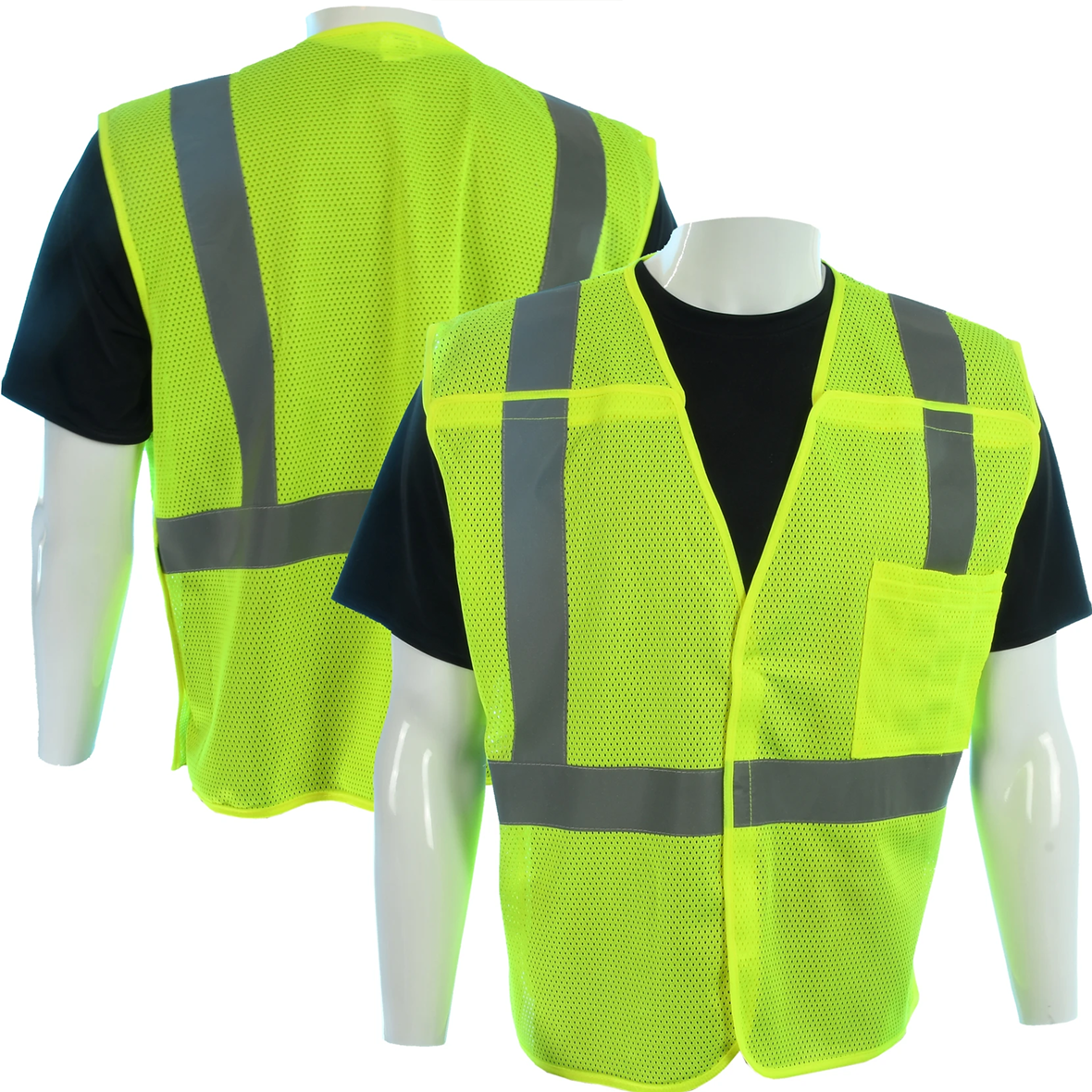 Class 2 Type R Hi-Vis Yellow Mesh Breakaway Safety Vest, Reflective Silver Trim