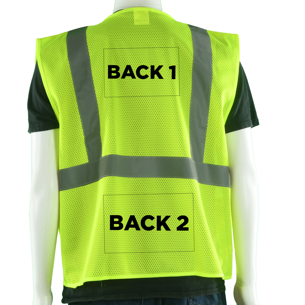 Class 2 Hi-Vis Yellow Mesh Custom Safety Vest with Reflecting Silver Stripes with 2 Pockets