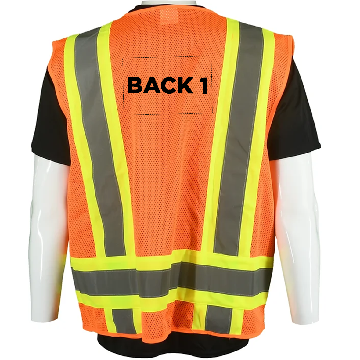 Class 2 Type R Hi-Vis Yellow Mesh Custom Safety Vest with silver and orange trim