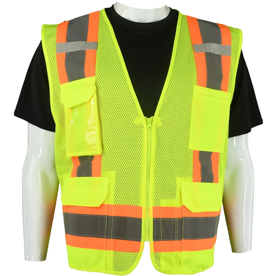 Class 2 Type R Hi-Vis Yellow Mesh Safety Vest, Silver and Orange Trim