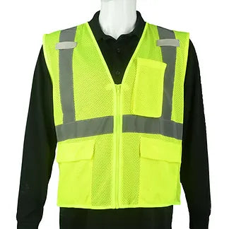 ANSI/ISEA 107-2020 Type R Hi-Vis Yellow Mesh Custom Safety Vest with Reflective Silver Trim