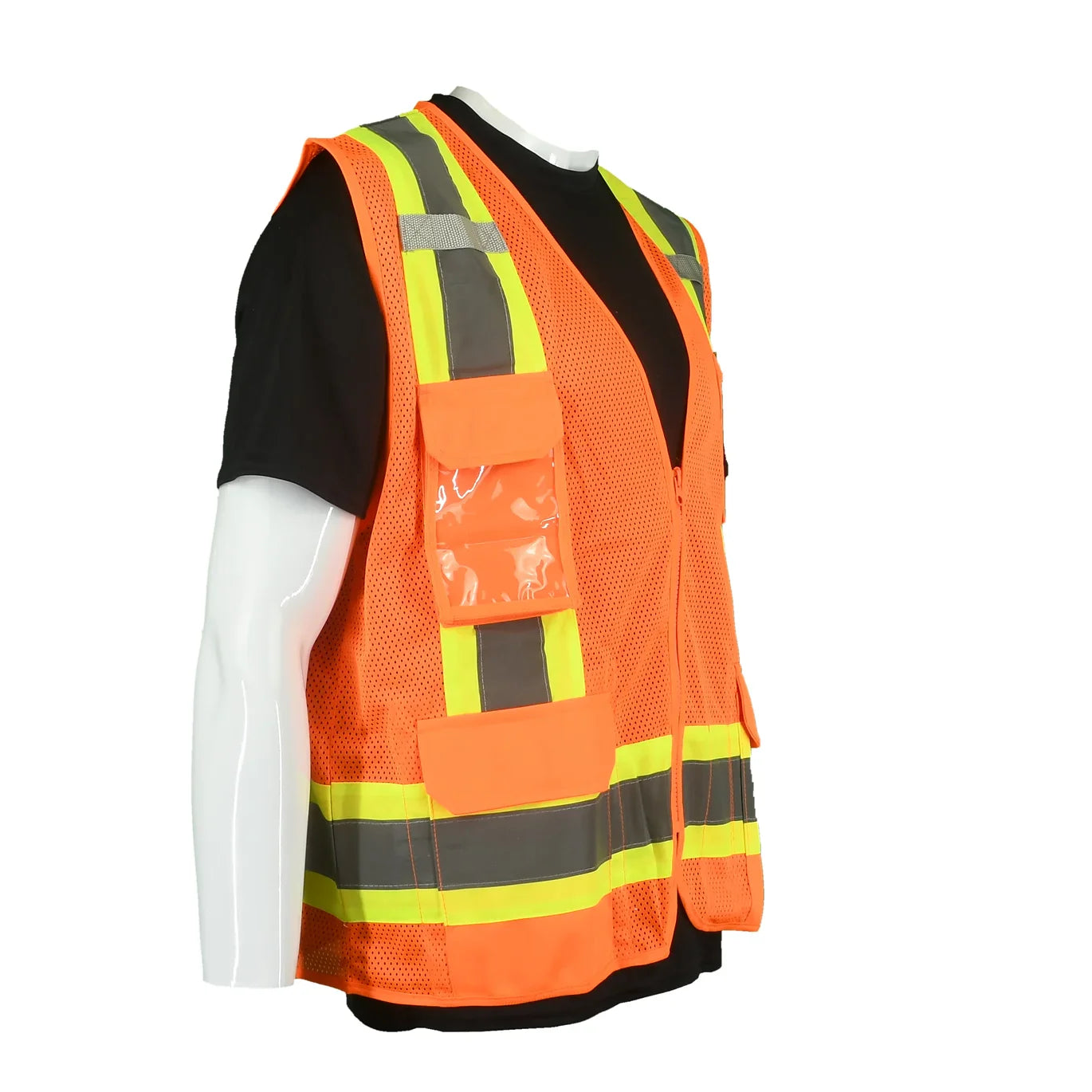 Class 2 Type R Hi-Vis Yellow Mesh Custom Safety Vest with silver and orange trim