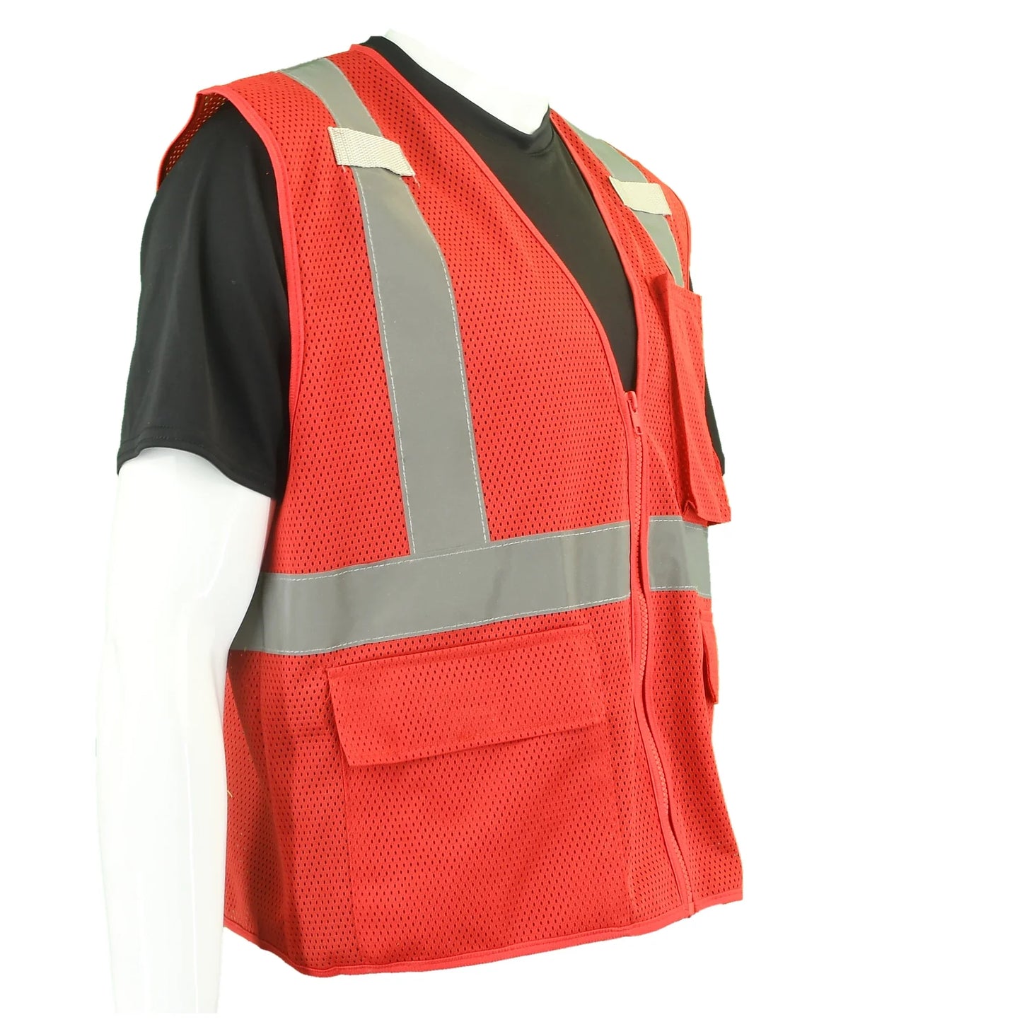 Red Mesh Custom Safety Vest with Silver trim