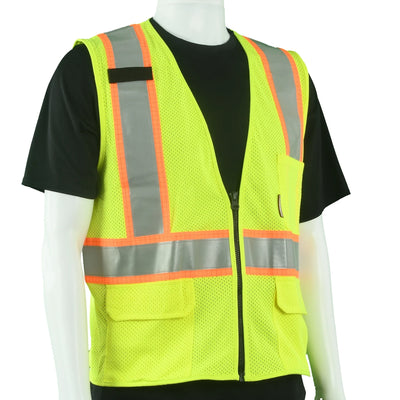 Class 2 Type R Hi-Vis Safety Vest, Yellow Mesh, Silver and Orange Trim