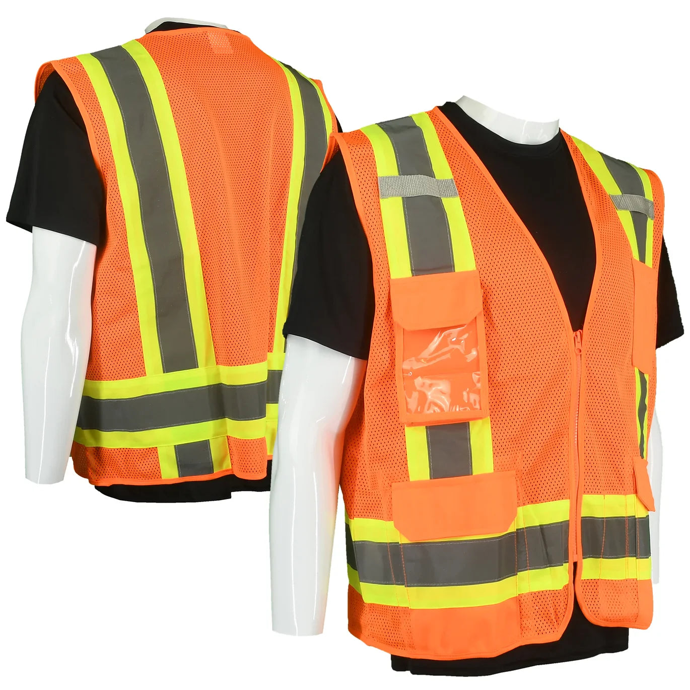 Class 2 Type R Hi-Vis Yellow Mesh Custom Safety Vest with silver and orange trim