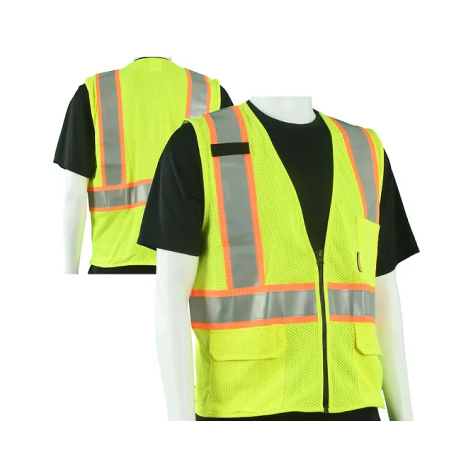 Class 2 Type R Hi-Vis Safety Vest, Yellow Mesh, Silver and Orange Trim