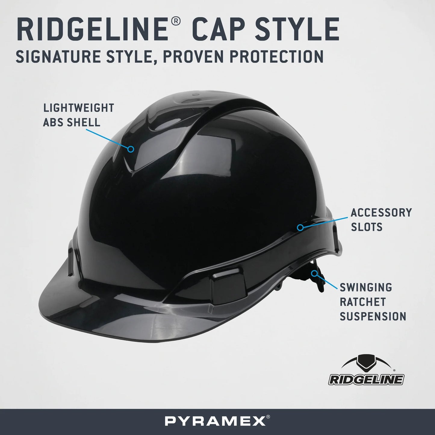 Pyramex Ridgeline Custom Cap Style Hard Hat - 4/6-Point Ratchet Suspension