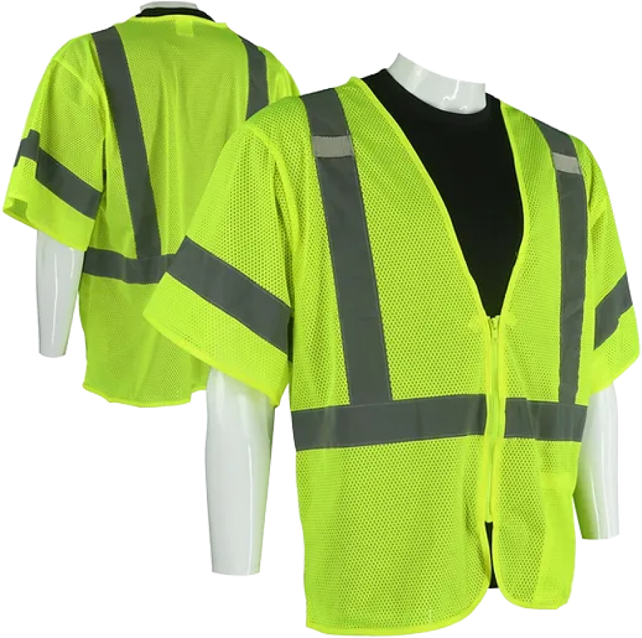 Class 3 Type R Hi-Vis ANSI Safety Vest, Reflective Silver Stripes