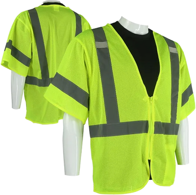 Class 3 Type R Hi-Vis ANSI Safety Vest, Reflective Silver Stripes