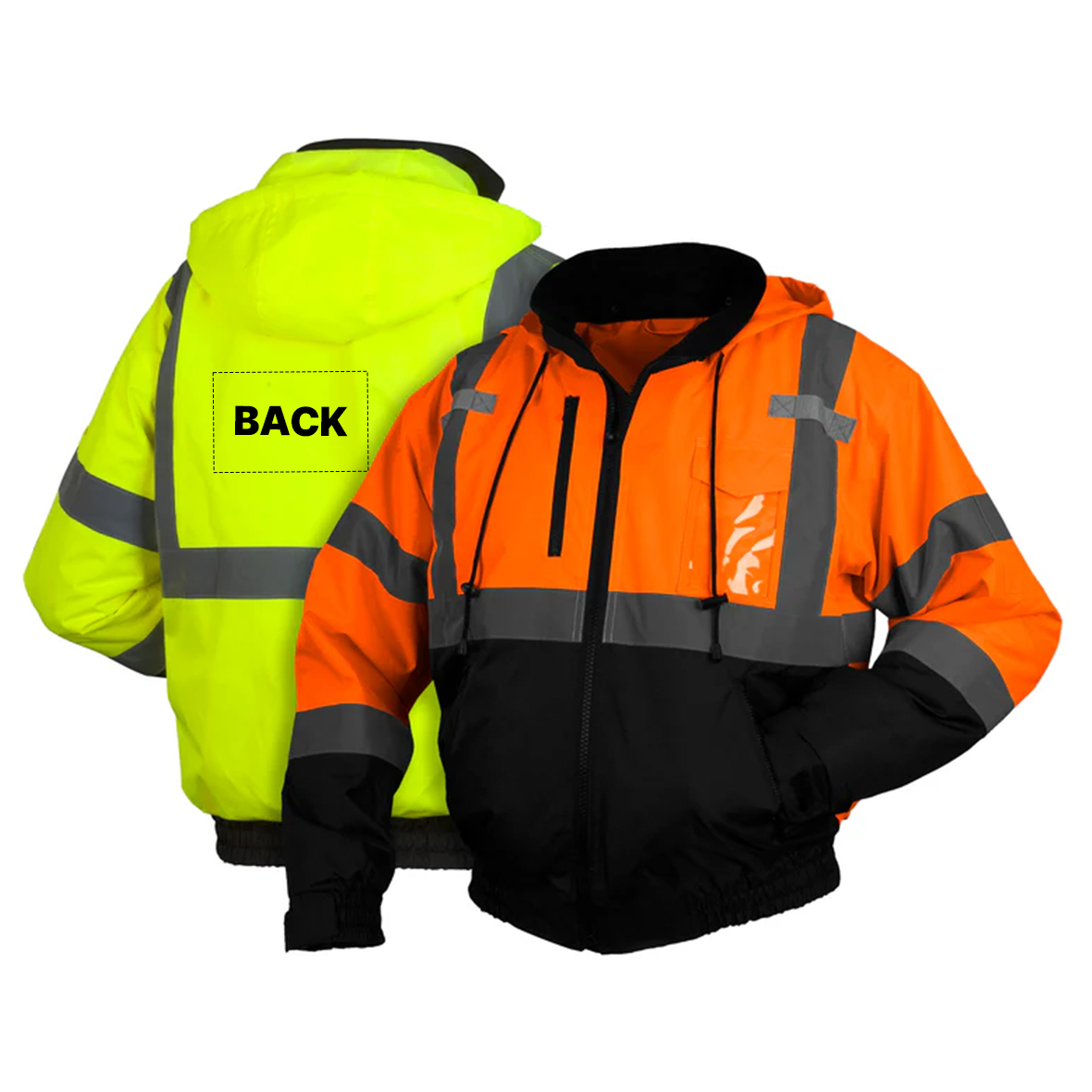 Custom Pyramex RJ31 Type R Class 3 High-Vis Waterproof Fleece Lined Black Bottom Bomber Jacket