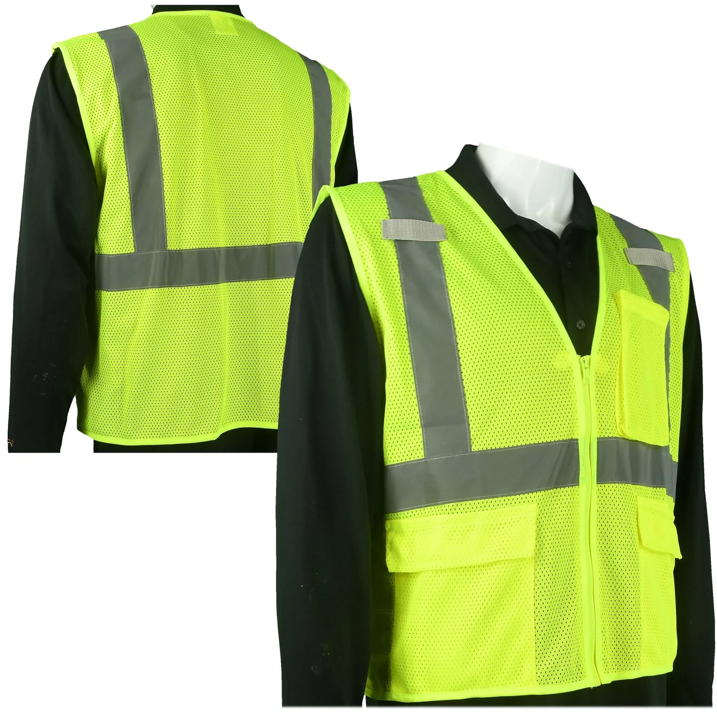 ANSI/ISEA 107-2020 Type R Hi-Vis Yellow Mesh Custom Safety Vest with Reflective Silver Trim